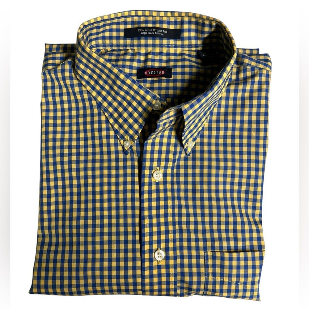 Overton 100% Cotton Wrinkle Free Single Needle Tailoring Yellow Blue Gingham Top